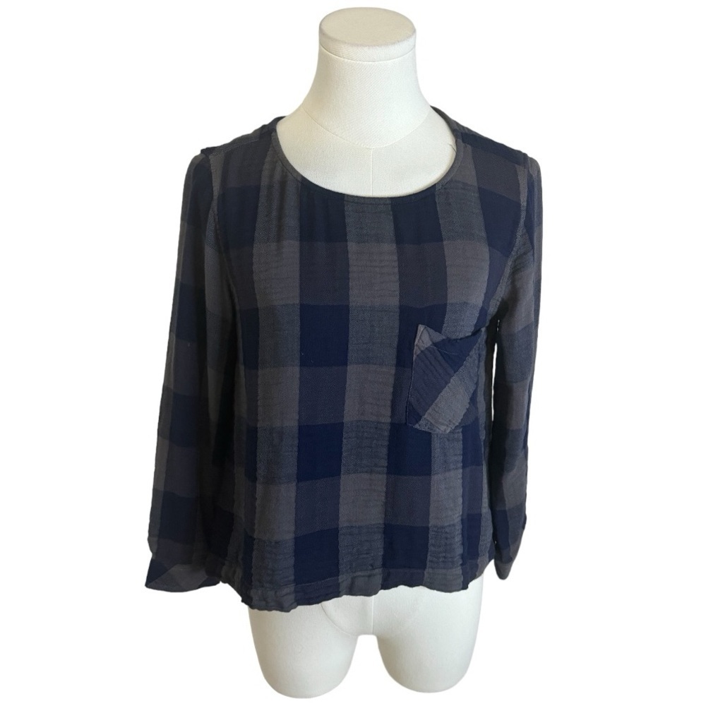 CLOTH & STONE Buffalo Check Tie Up Back Detail size XS Shirt Top Gray Blue